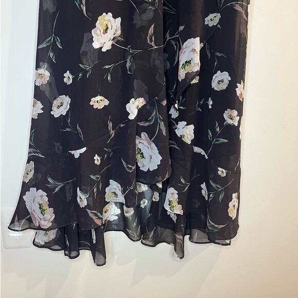Evan Black Floral Midi Dress Size 18 Ruffle Sleeve NWT‎ High-Lo - Picture 4 of 8